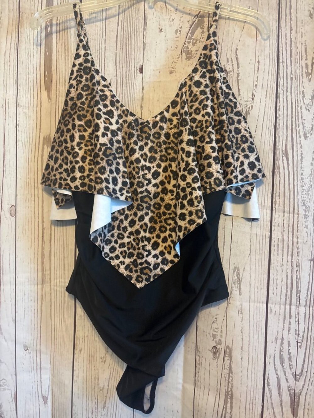 Animal Print Black Flared Bib Front One Piece Size XL - Picture 5 of 10
